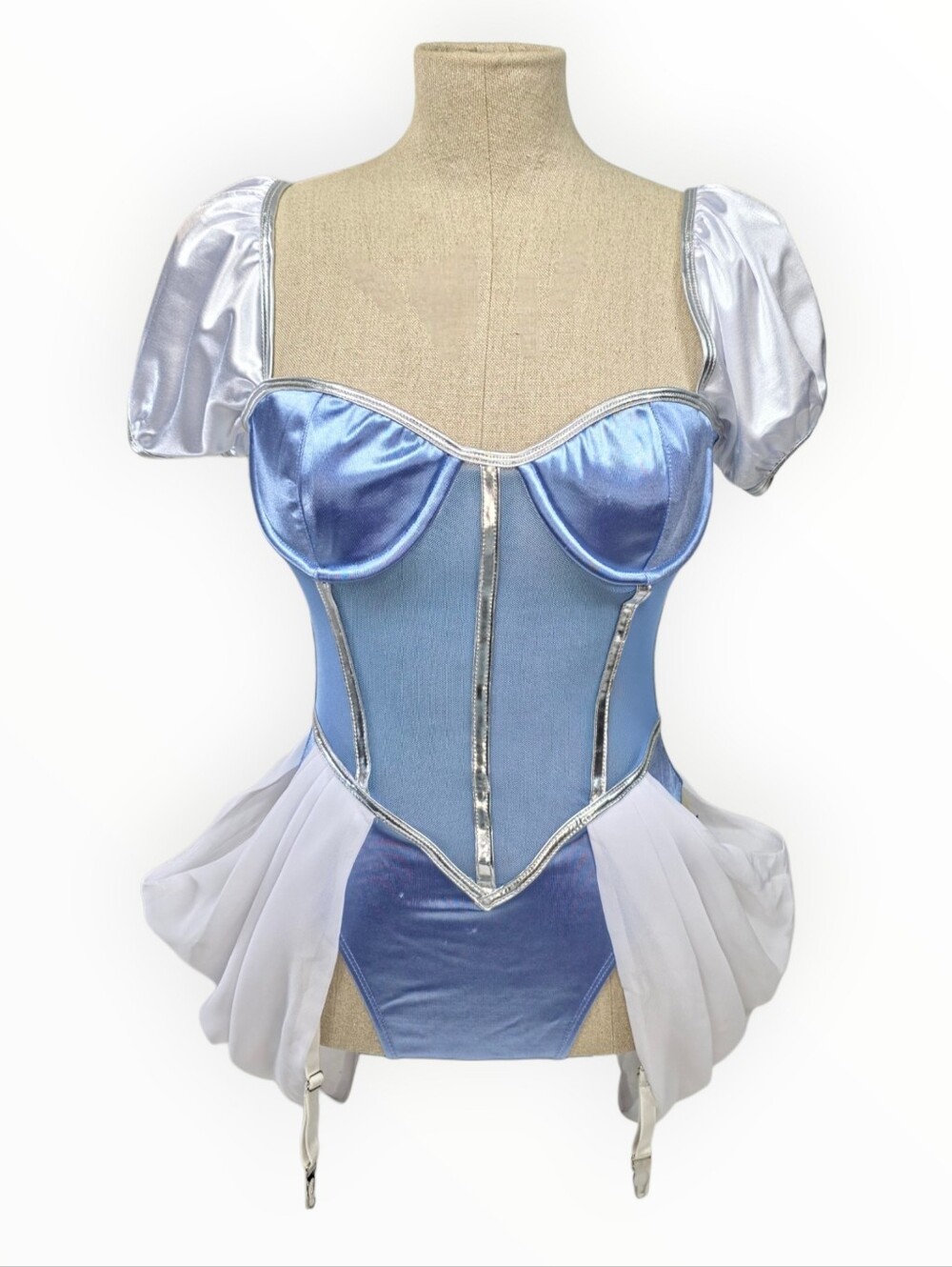 Forplay Glass Slipper Cinderella Bodysuit Costume XS/S Blue Silver NWT